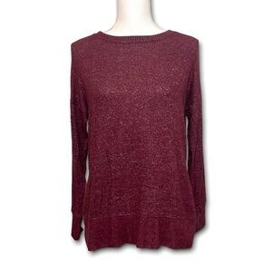 NWT Maroon Heather Marled Crewneck Long Sleeve Sweater Top New Wine Berry